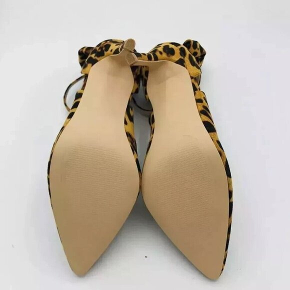 ZBY Shoes Womens Size 7.5 Leopard Cheetah Print Bow Stiletto Heels Pointy Toe - Picture 10 of 12